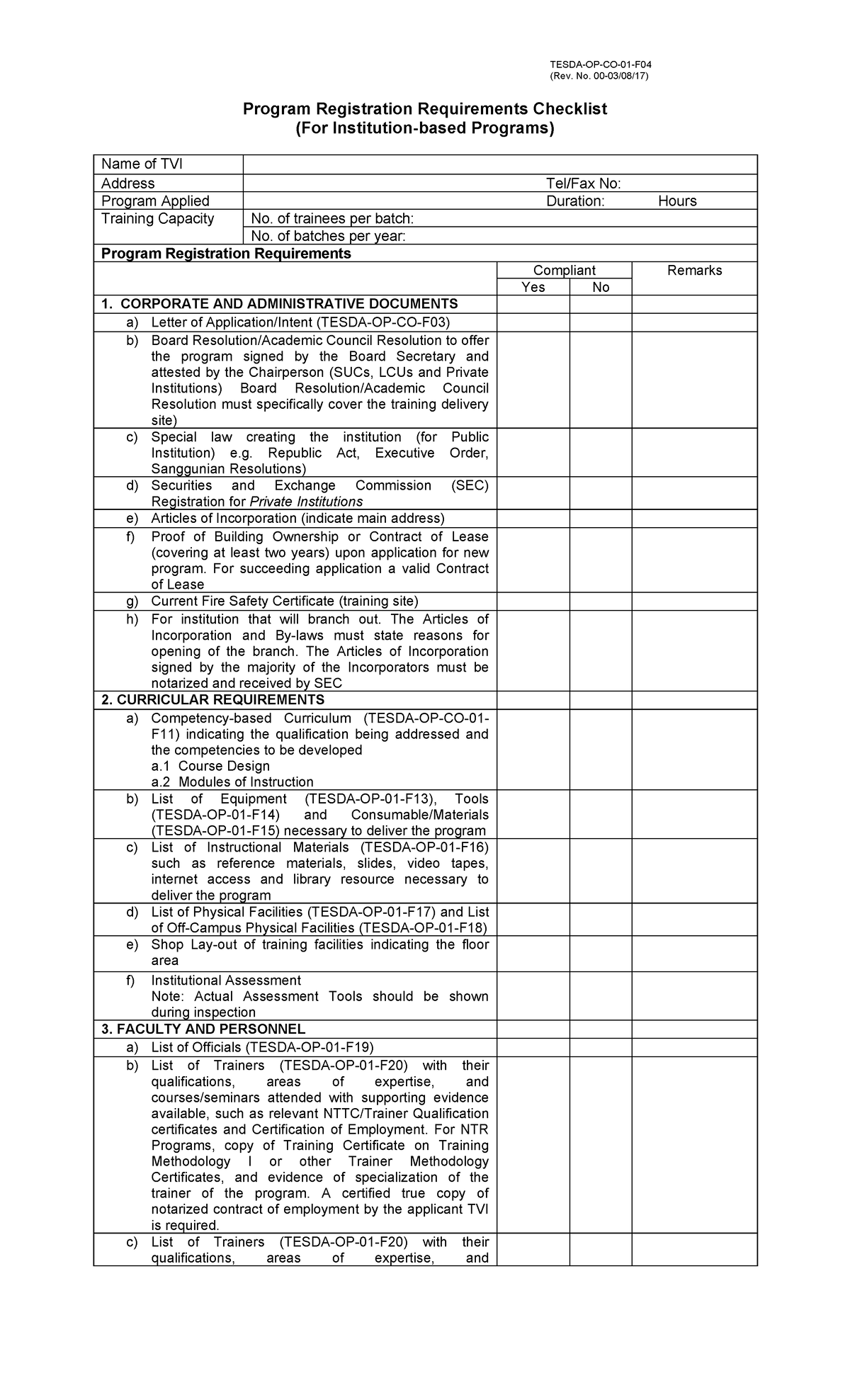 F04 Checklist of Requirements - TESDA-OP-CO-01-F (Rev. No. 00-03/08/17 ...