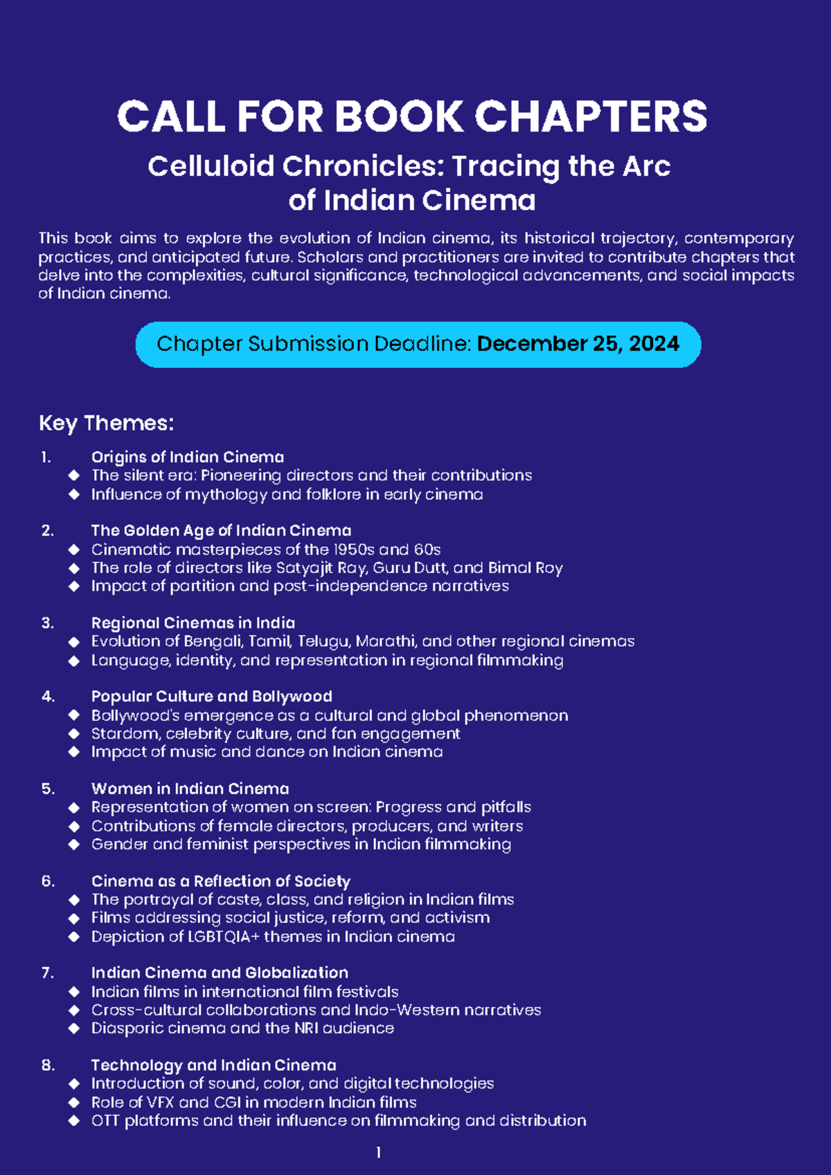 Call for Book Chapters-5 - CALL FOR BOOK CHAPTERS Celluloid Chronicles ...
