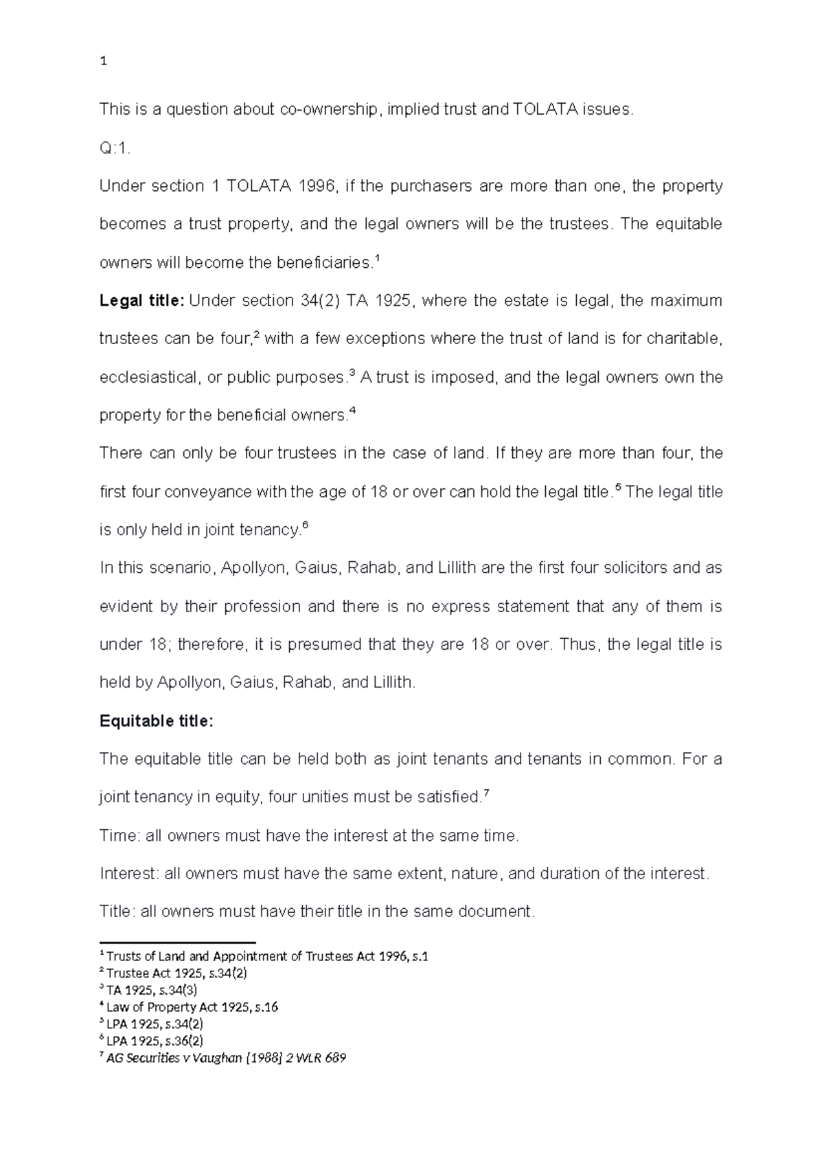 LAND A2 EDT: Implied Trusts and TOLATA Issues Explained - Studocu