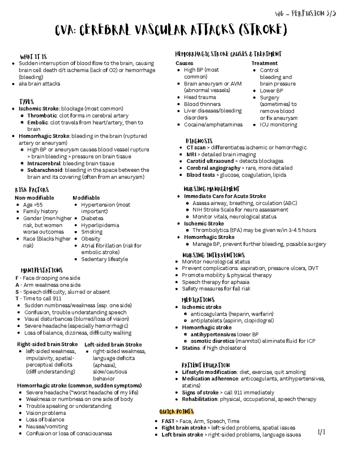 CVA 101: Summary of Cerebral Vascular Attacks (Stroke) - Studocu