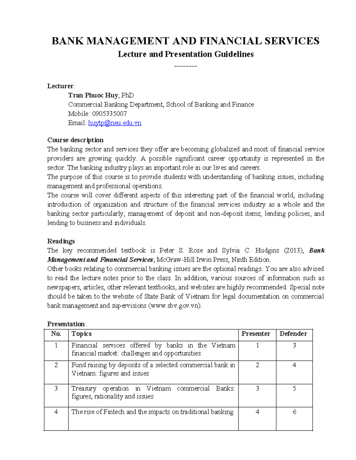 21 Banking Management Lecture & Presentation Guidelines - Studocu