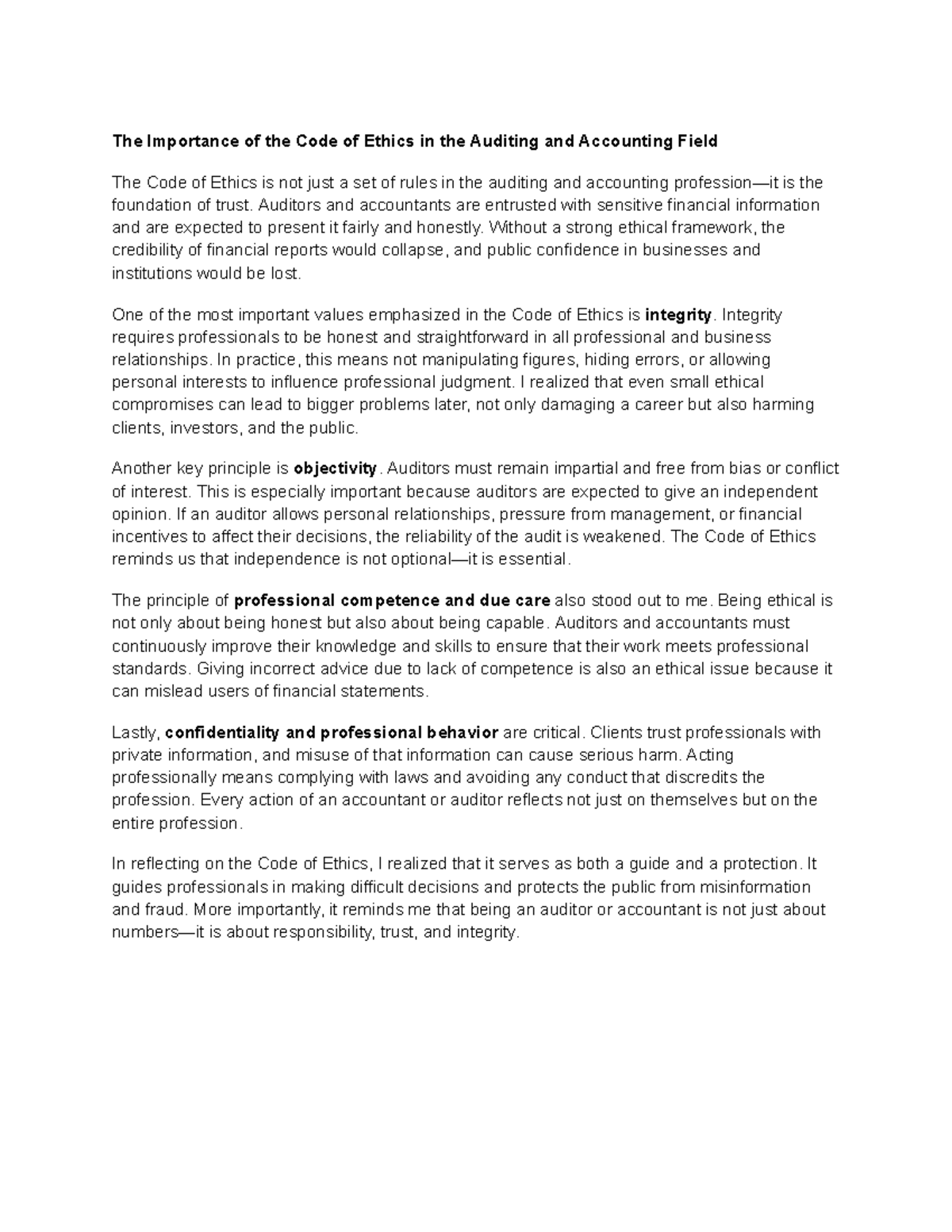 The Role of Ethics in Auditing & Accounting: A Critical Analysis - Studocu