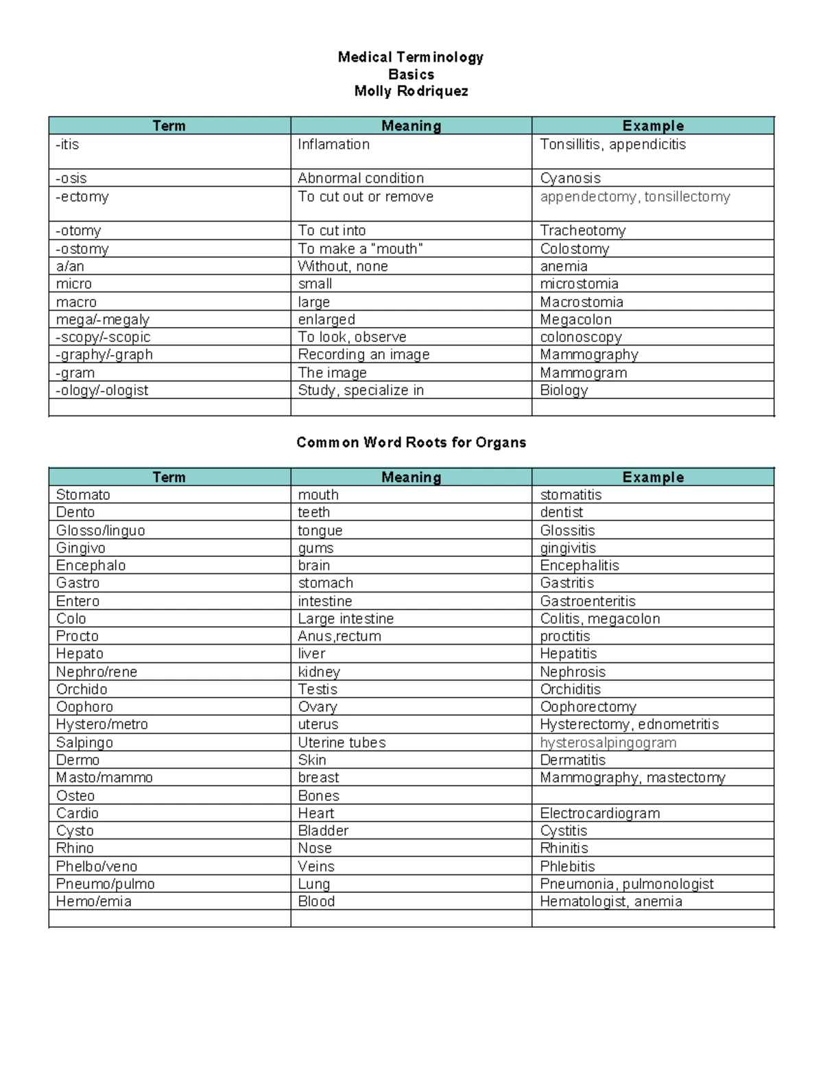 Medical Terminology Cheat Sheet for Students: Key Terms & Concepts ...