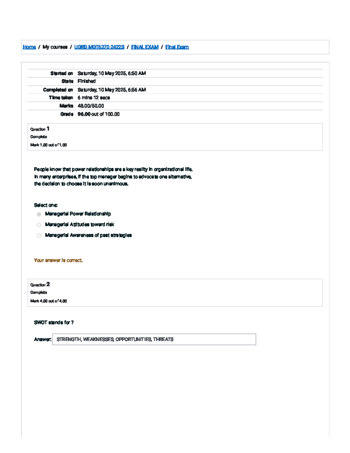 Final Exam Review for Course Code: MGT 301 - Strategic Management - Studocu