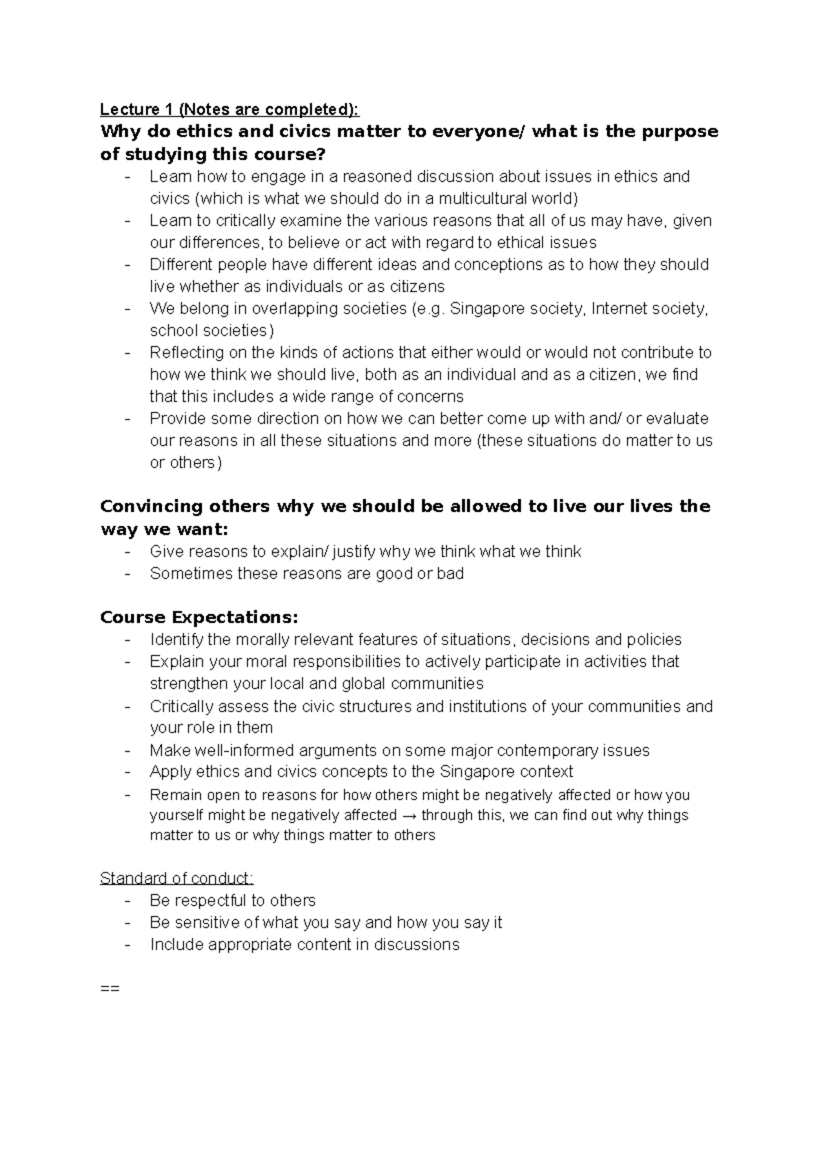 Ethics & Civics Lecture Notes: Key Concepts and Approaches - Studocu