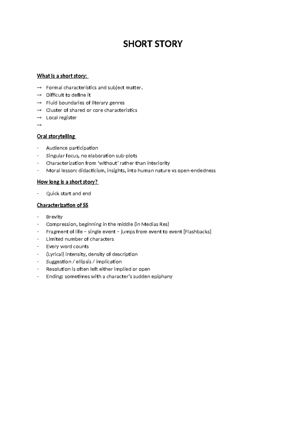 Short Story Analysis - Lecture Notes on Characteristics and Structure ...