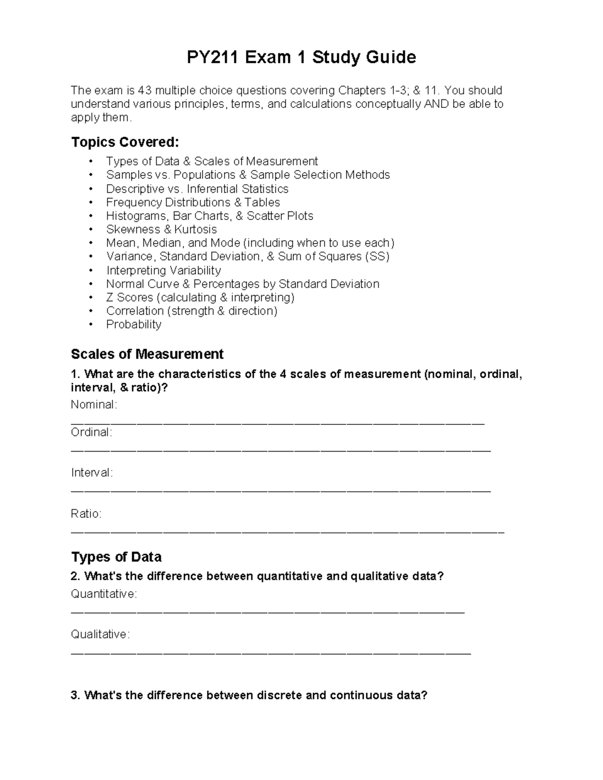 PY211 Exam 1 Study Guide - Studocu