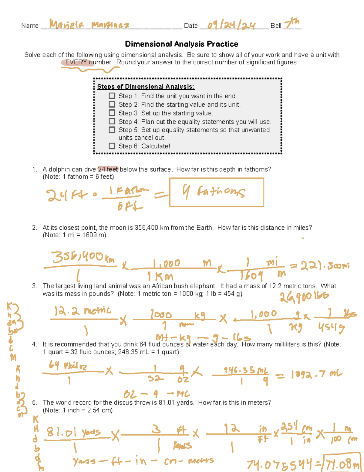 Copy of 2.14 Dimensional Analysis Practice - Name