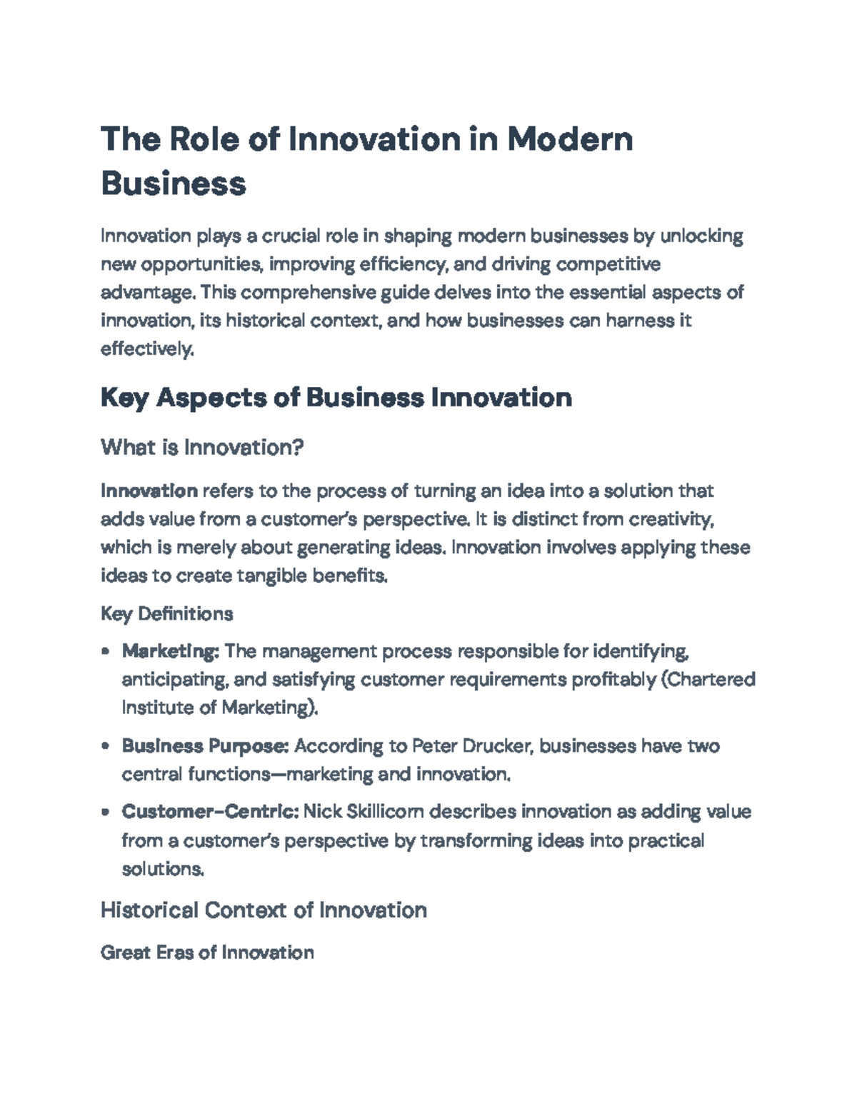 The Role of Innovation in Modern Business (BUS103 Final Exam Notes ...
