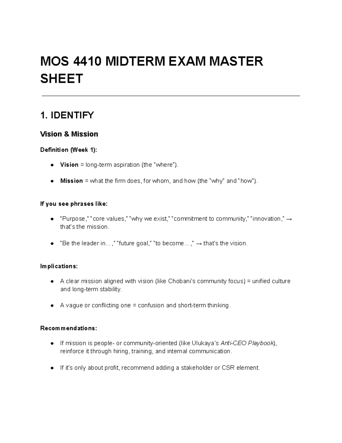MOS 4410 MIDTERM EXAM MASTER SHEET: Key Concepts & Recommendations ...