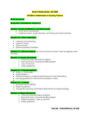 Exam 2 Study Guide NUR304 SP 2025: Adult Health Assessment Overview ...