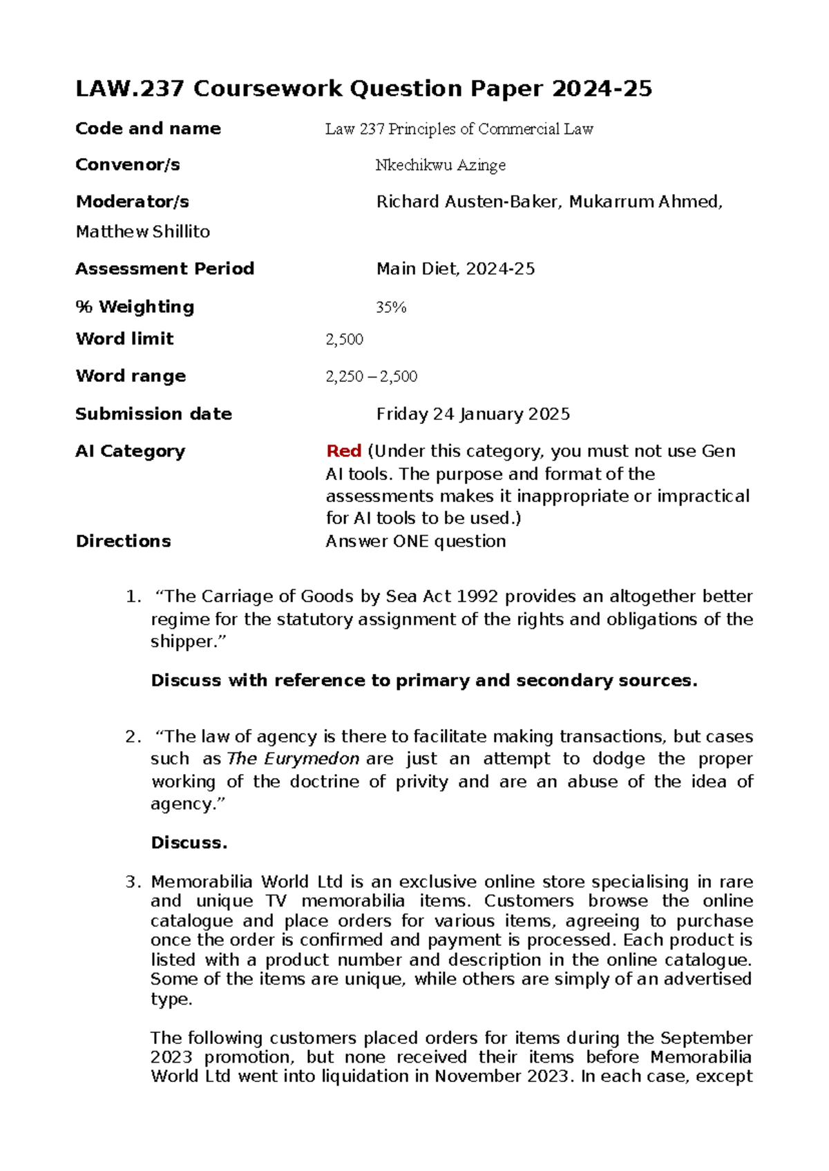LAW - LAW.237_MainCW_2025_DA - LAW Coursework Question Paper 2024- Code ...