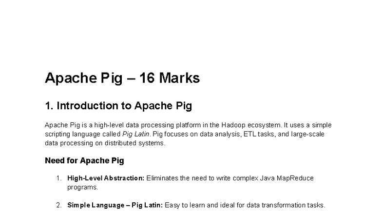 Apache Pig Overview and YARN Architecture - BDA 16 Marks - Studocu