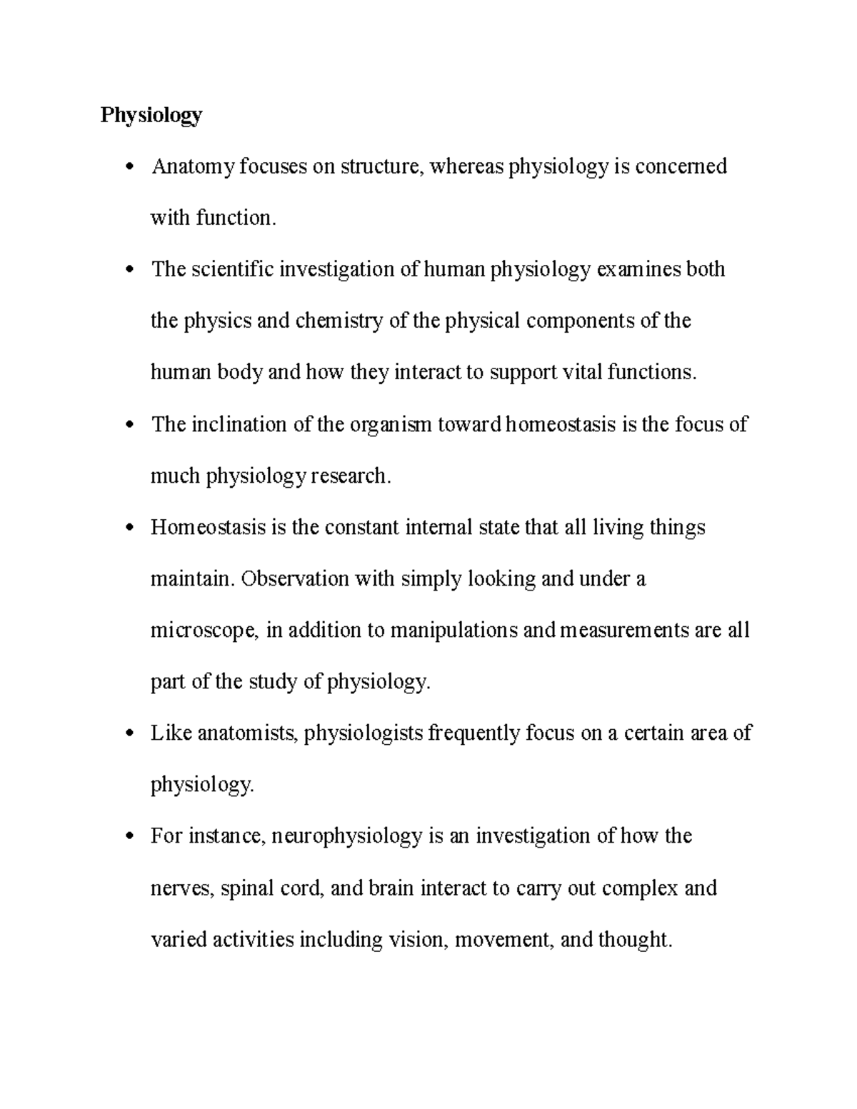 Physiology Notes: Understanding Function and Homeostasis in Humans ...