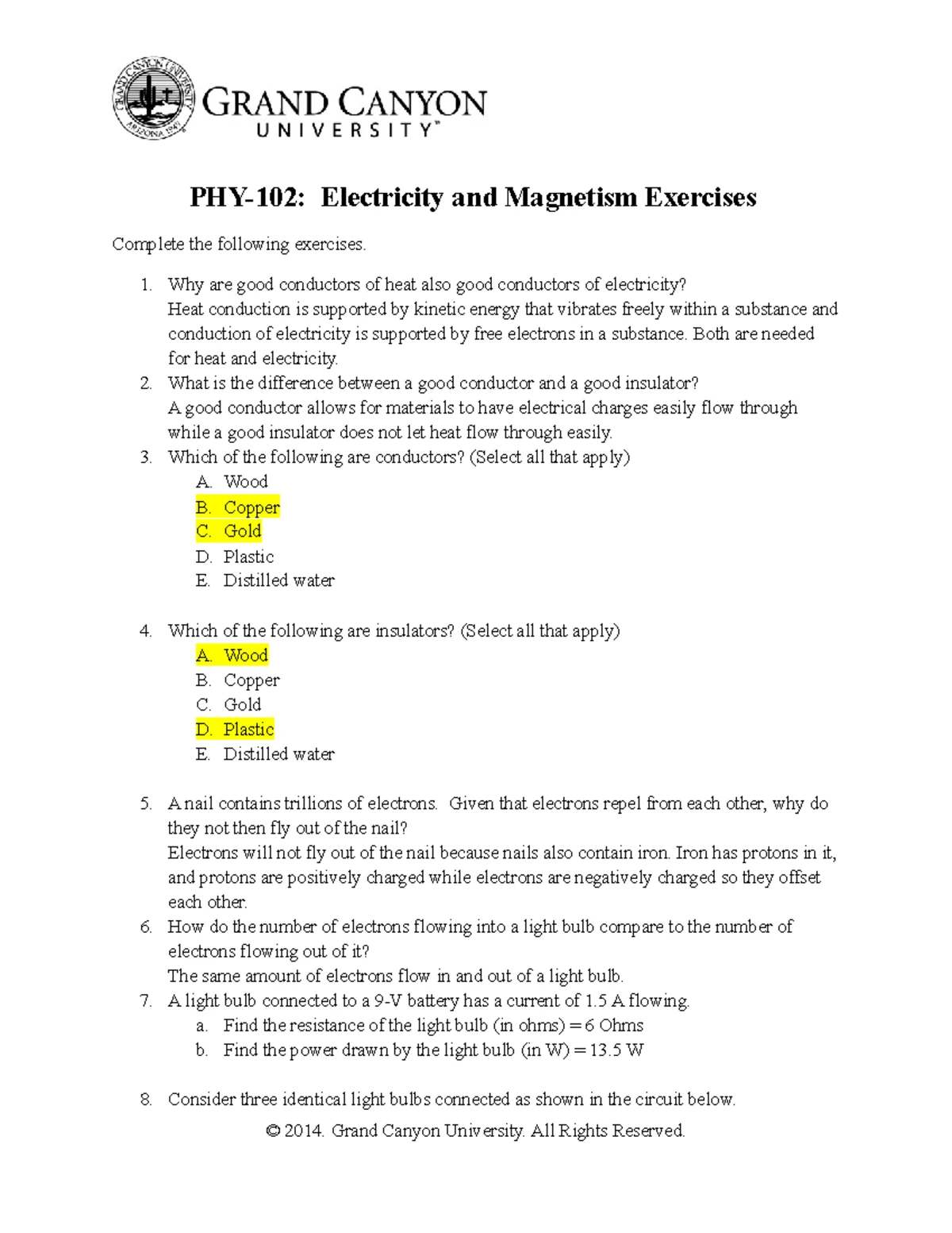 PHY-102 Week 4 Worksheet: Electricity and Magnetism Exercises - Studocu
