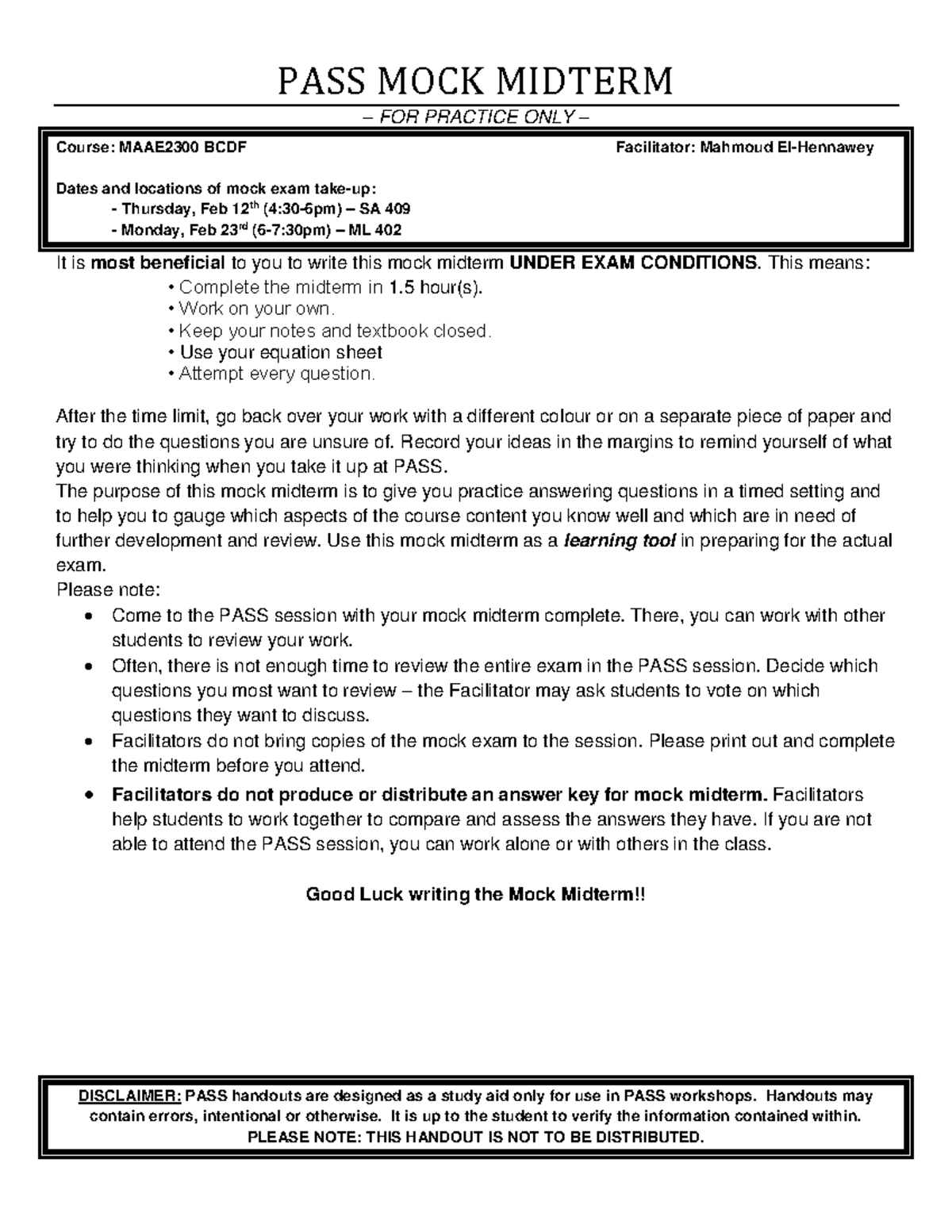 MAAE 2300 BCDF Mock Midterm Practice Exam Guide - Studocu