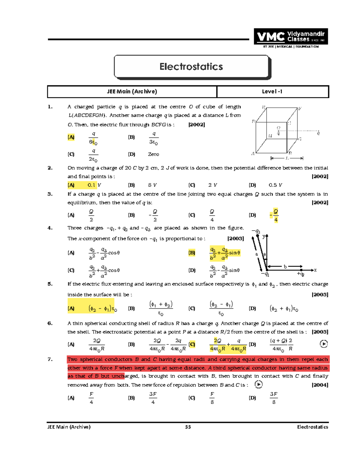 JEE Main (Archive) Electrostatics PYQs - Comprehensive Review - Studocu