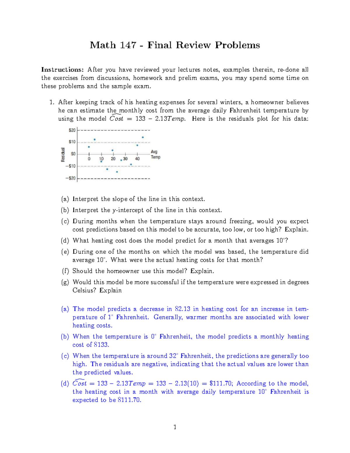 Math 147 Final Exam Review: Key Problems and Solutions - Studocu