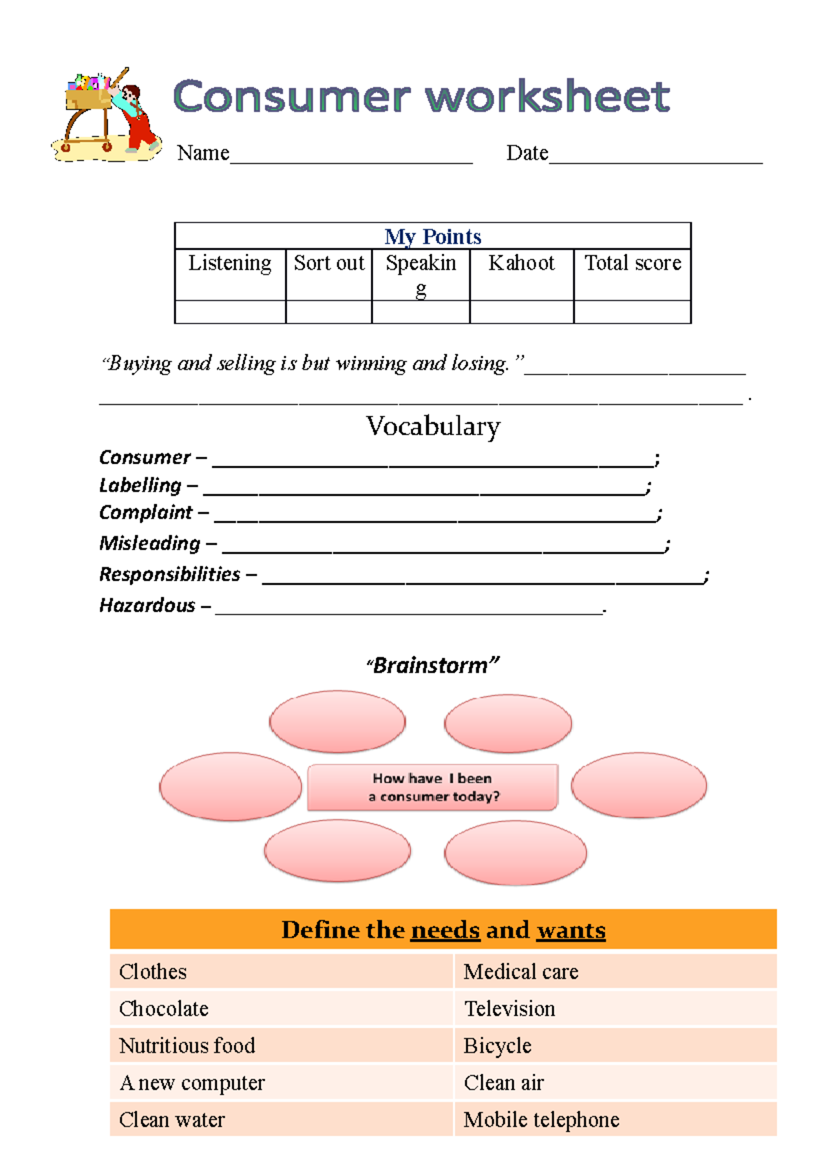 Consumer Worksheet - Understanding Rights and Responsibilities - Studocu
