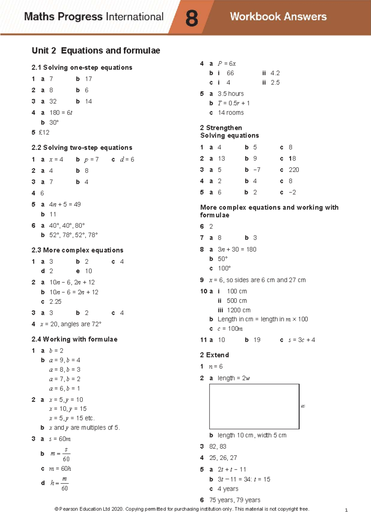 Y8 WB ANS Unit 2 - Solving Equations & Formulae Solutions - Studocu