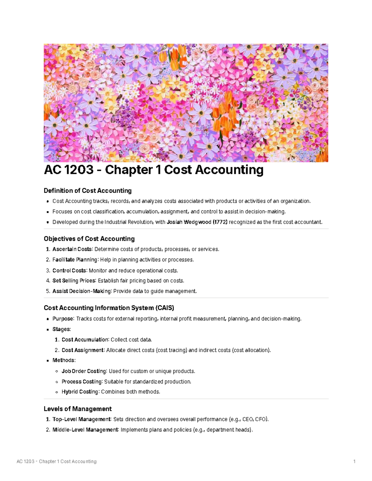 AC 1203 Chapter 1 COST Accounting Notes - AC 1203 - Chapter 1 Cost ...
