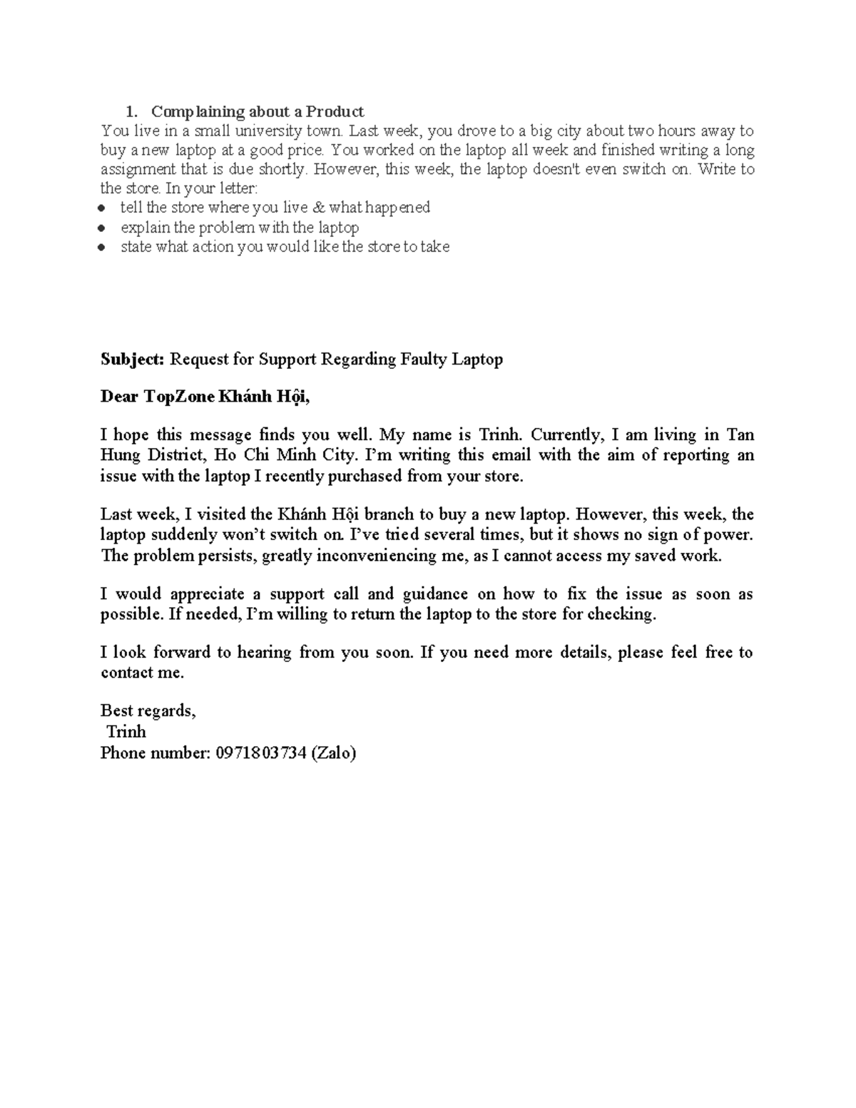 Writing EMAIL BUSINESS: Complaint About Faulty Laptop - Studocu