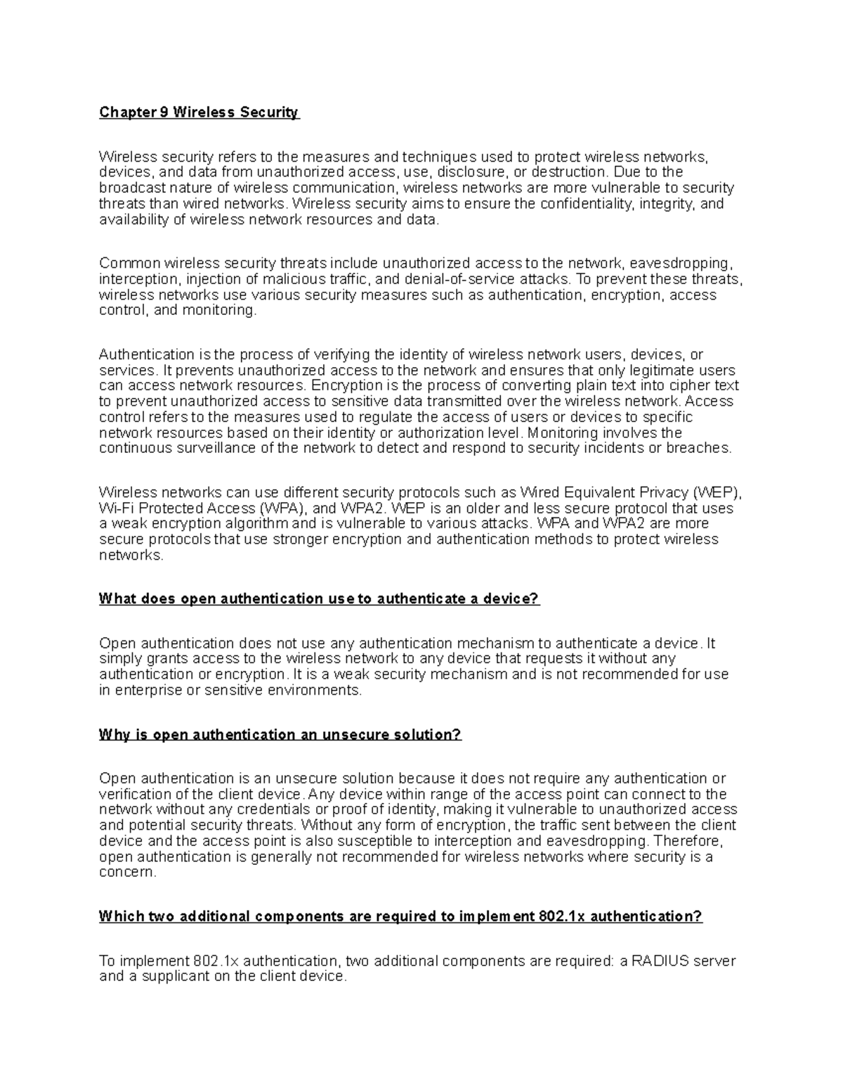 Chapter 9: Wireless Security - Protecting Networks from Threats - Studocu
