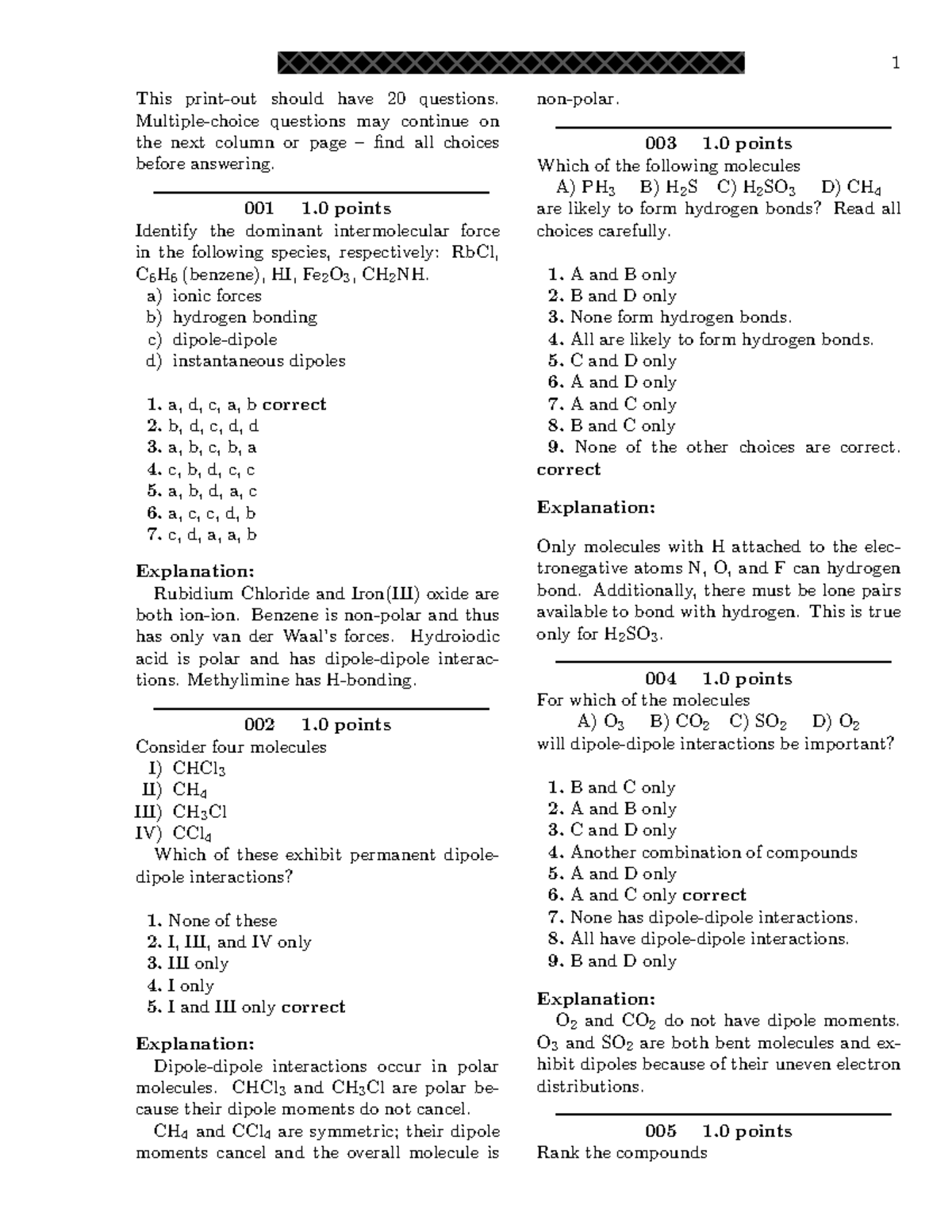 Chemistry 101: Homework 1 Solutions & Explanations - Studocu