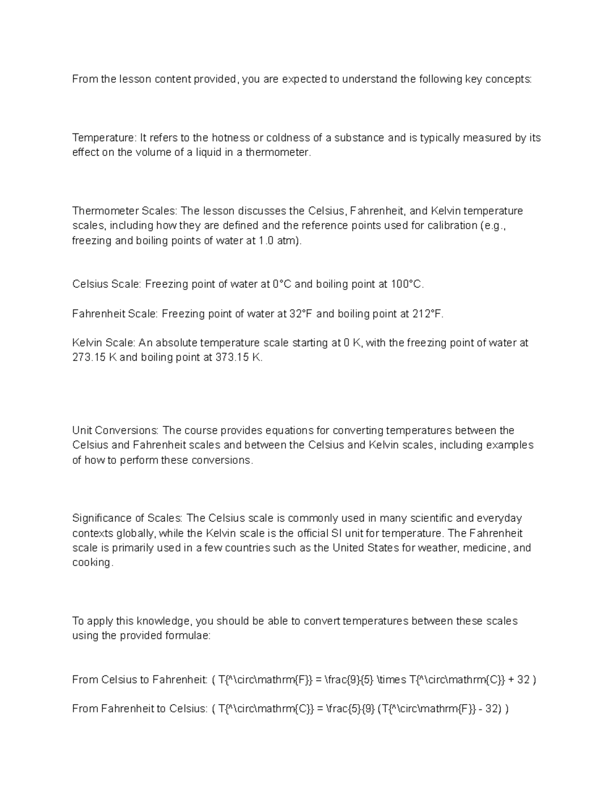 Understanding Temperature, Density, and Measurement Concepts - SCI101 ...