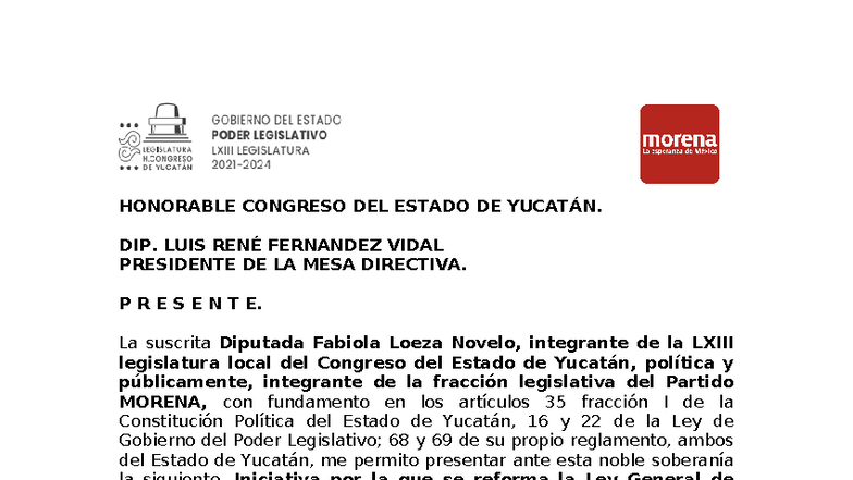 Iniciativa para Reformar la Ley General de Hacienda del Estado de ...