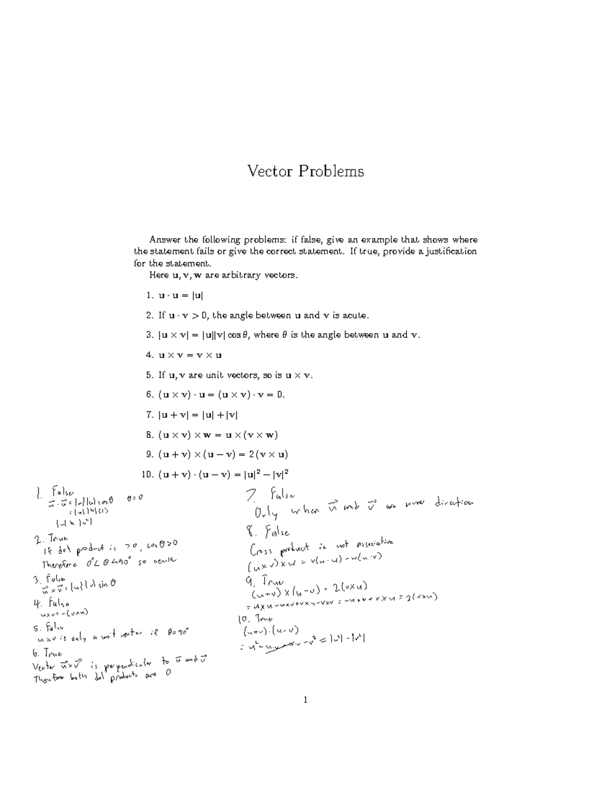 True-False Vector Problems - Homework (Course Code: TFV101) - Studocu