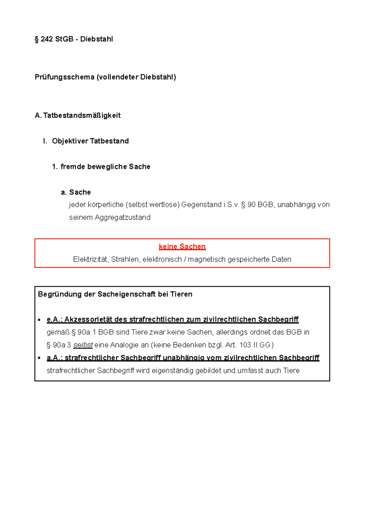 Diebstahl (§ 242) - Prüfungsschema und detailliertes Skript ...
