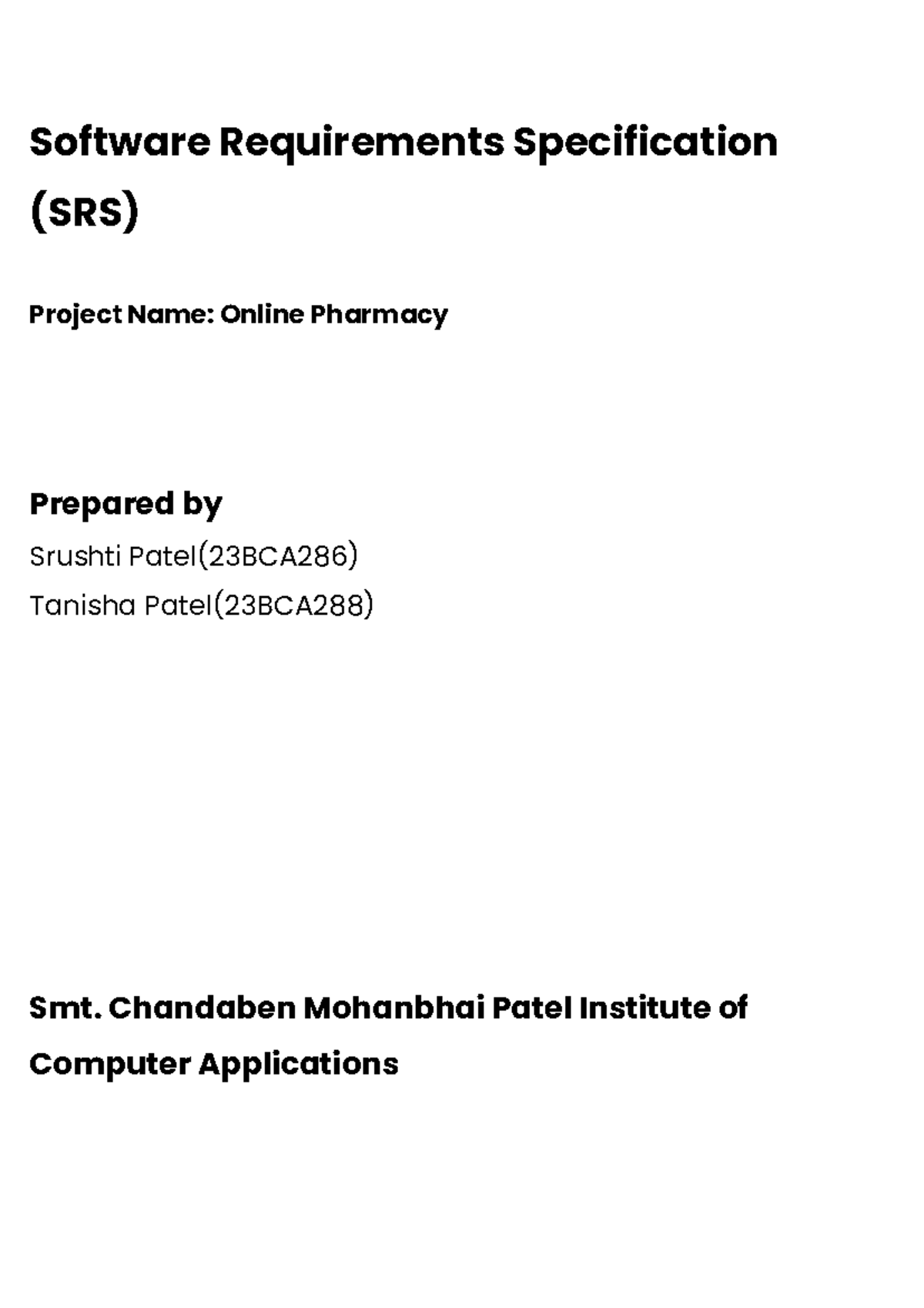 Online Pharmacy Management System SRS - 23BCA286 & 23BCA288 - Studocu