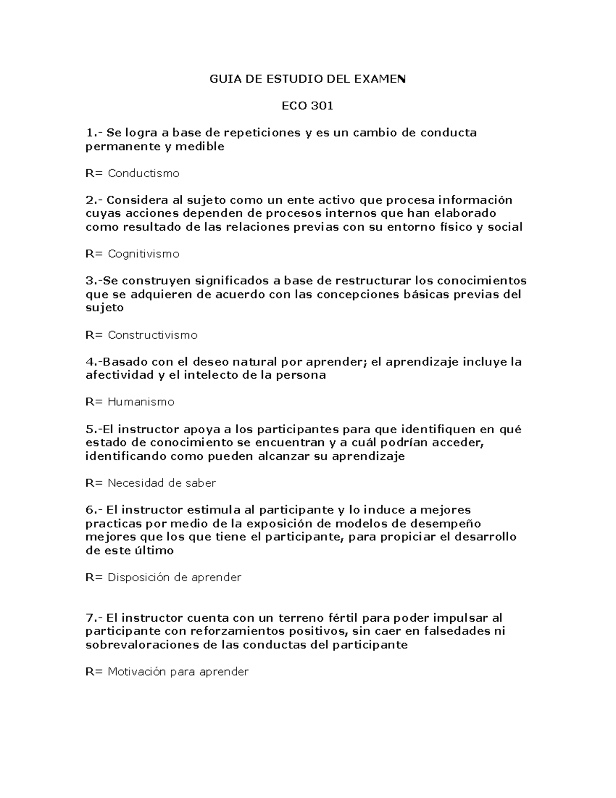 GUÍA DE ESTUDIO PARA EL EXAMEN ECO 301: COMPETENCIAS Y ENFOQUES - Document Preview