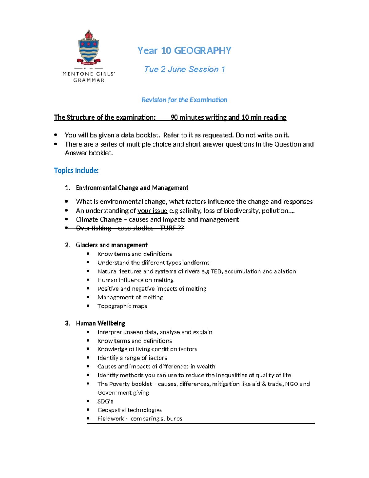 Year 10 GEOGRAPHY Exam Revision - June 2026 Session 1 - Studocu