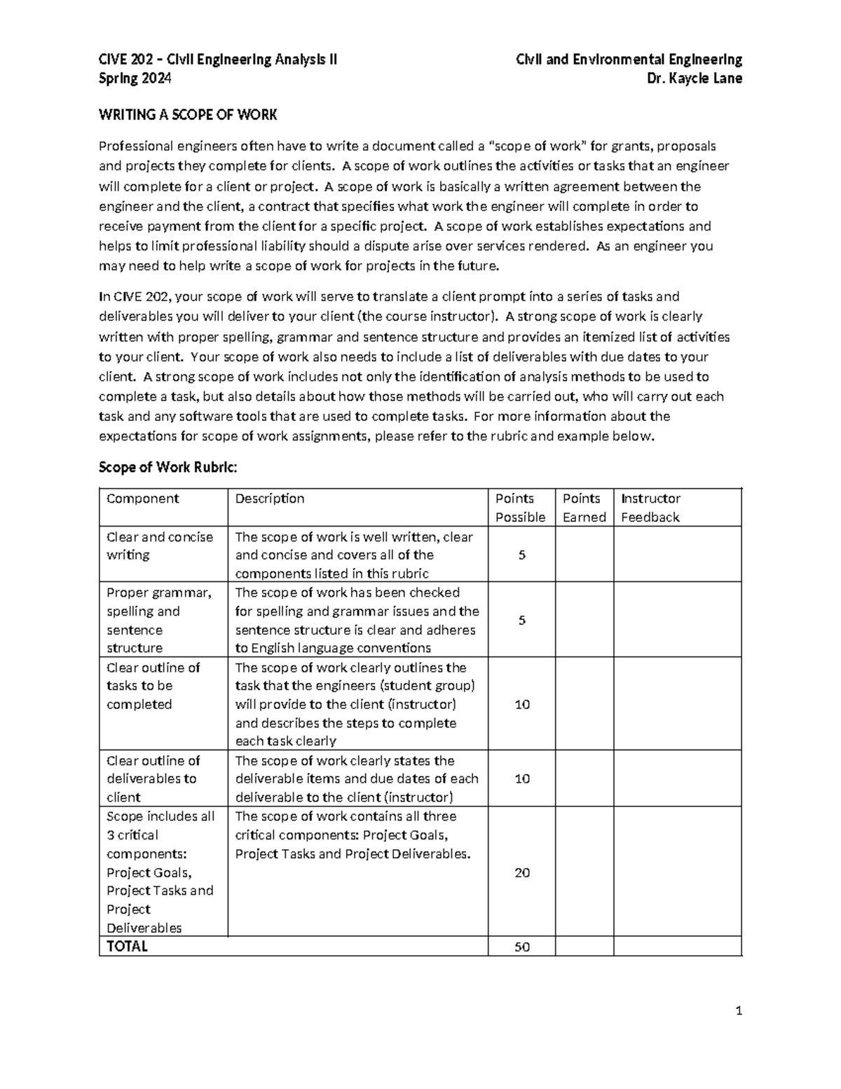 CIVE 202 Final Exam: Writing a Comprehensive Scope of Work Guide - Studocu