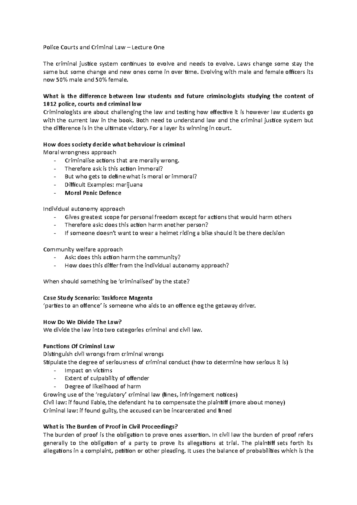 Lecture One - Police Courts and Criminal Law – Lecture One The criminal ...
