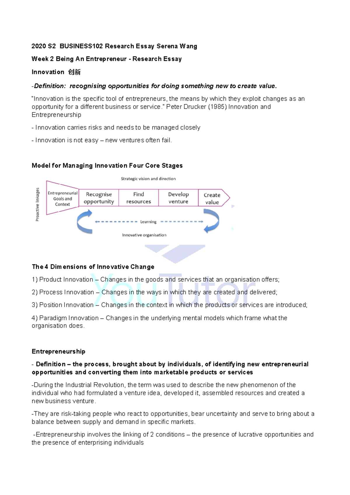 BUSINESS102 Research Essay on Innovation and Entrepreneurship - Studocu