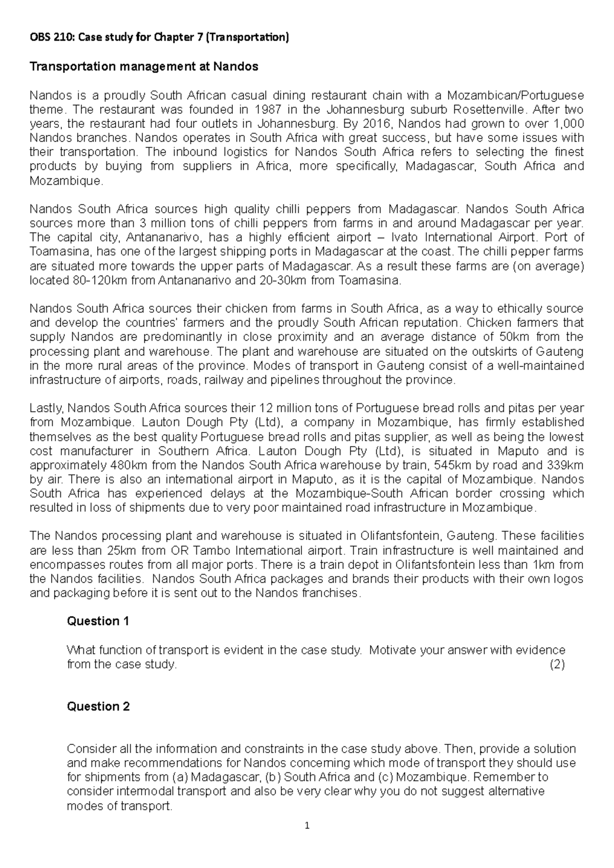 Chapter 7 Case study memo - OBS 210: Case study for Chapter 7 ...