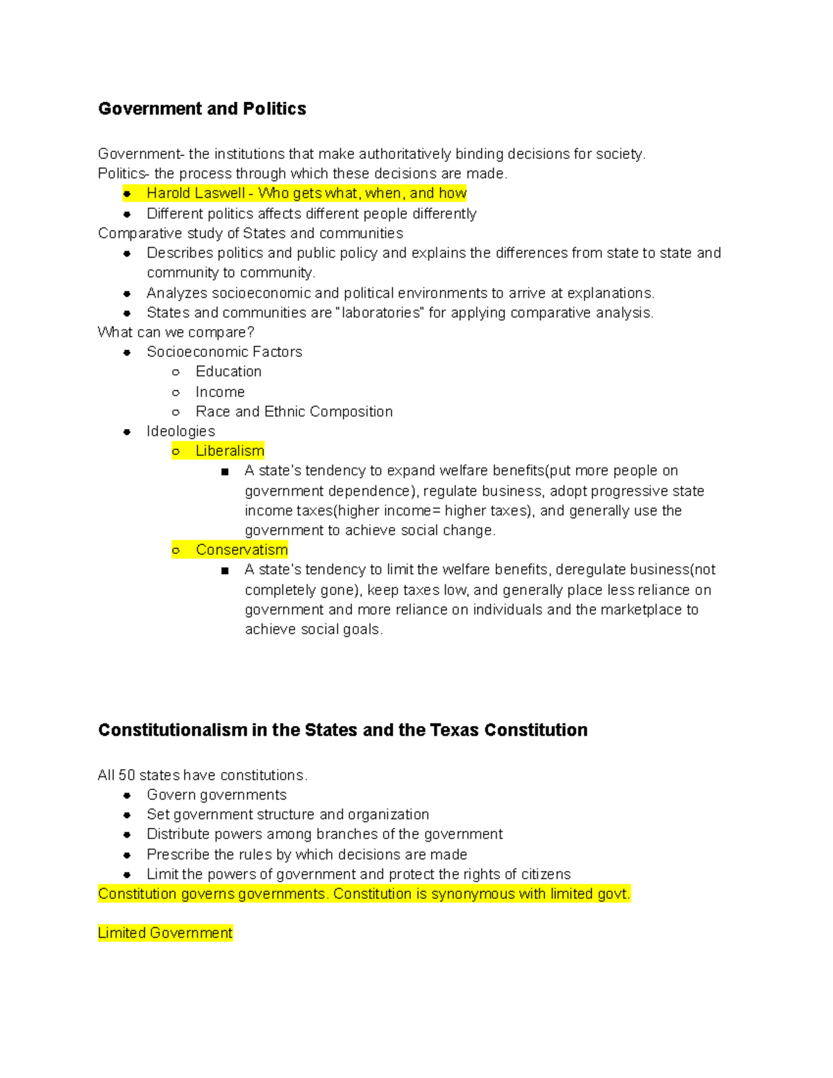 POLS CH1 - Chapter 1 notes for Prof. Jason Smith - Government and ...