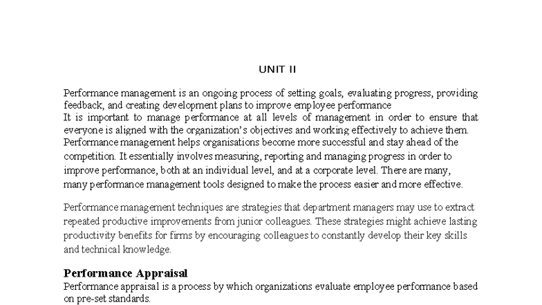 Unit II: Performance Management Strategies and Techniques (HR03) - Studocu