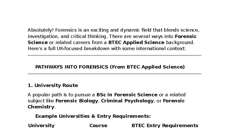 Forensics Pathways: University Application Support Guide - Studocu