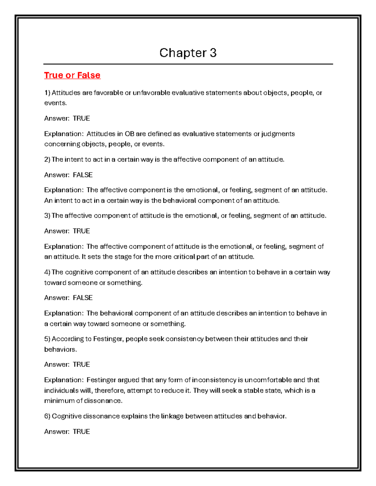 OB 101 Chapter 3 Notes: Attitudes, Job Satisfaction, & Dissonance - Studocu