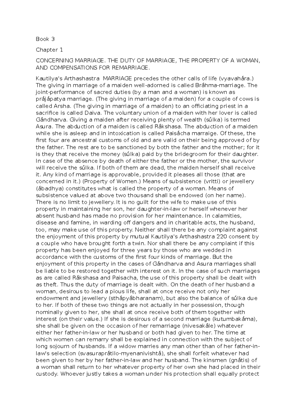 Arthashastra: Chapter 1 - Marriage Duties and Women's Property Rights ...