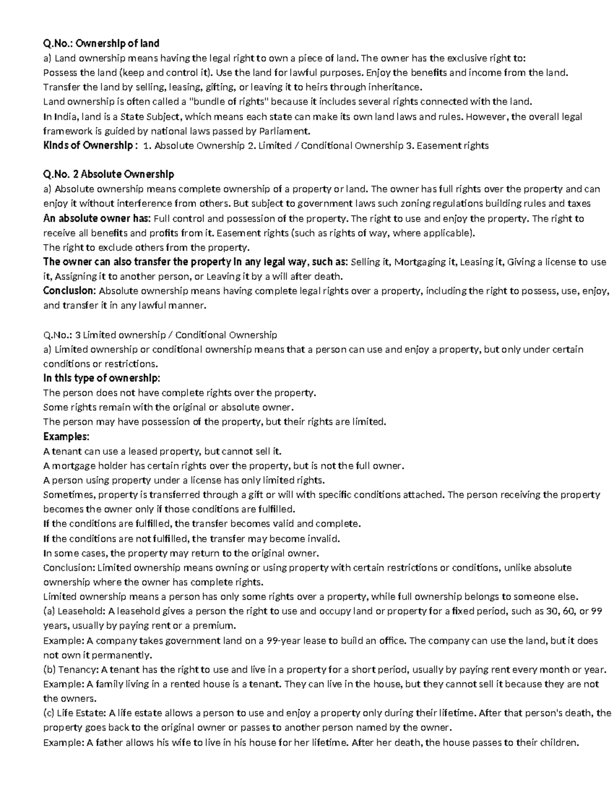 Land Laws (Course Code: LAW101) - Comprehensive Study Notes - Studocu