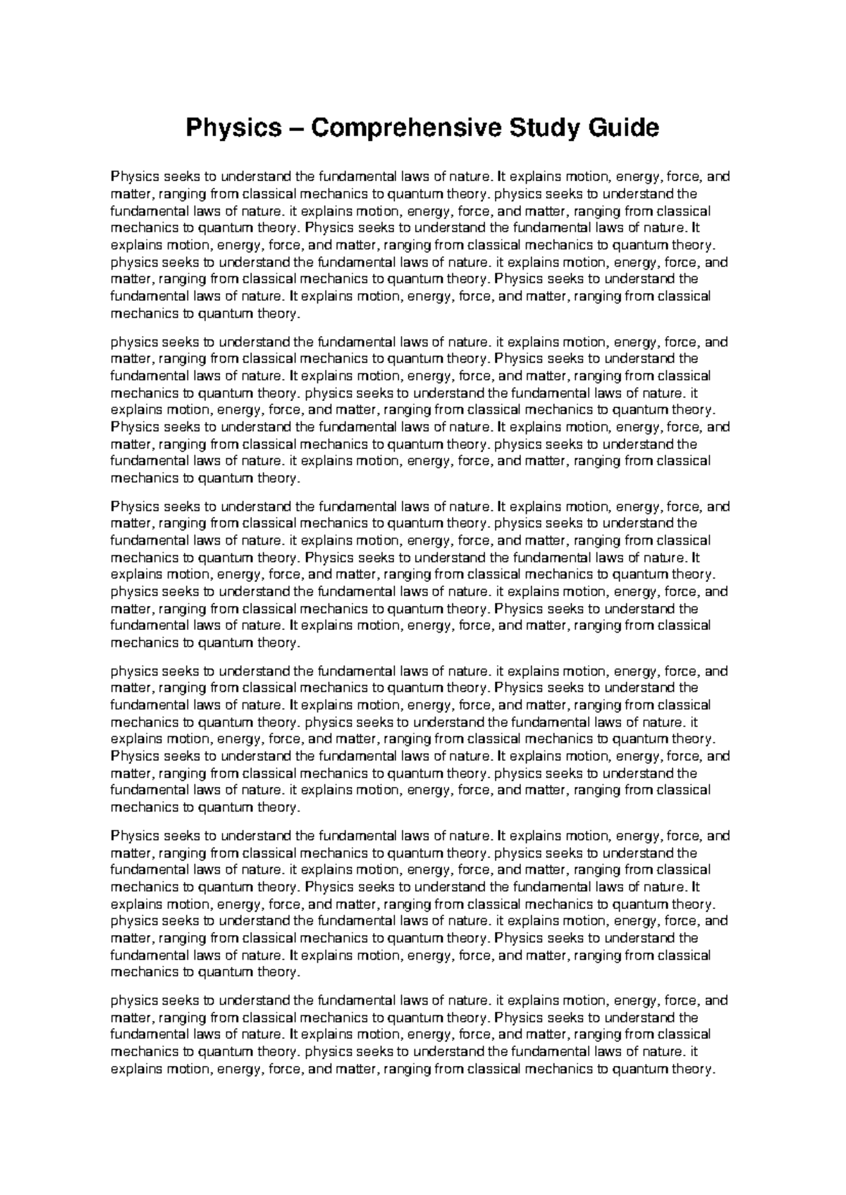 Physics Comprehensive Study Guide: Understanding Nature's Laws - Studocu