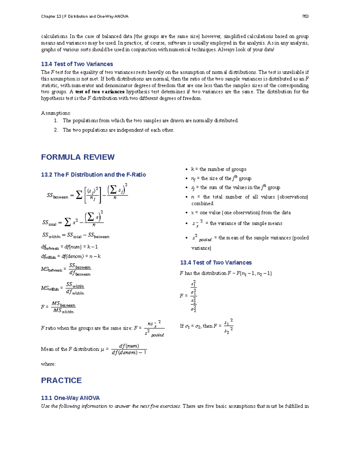 Chapter 13: F Distribution & ANOVA Calculations (Stat 763) - Studocu