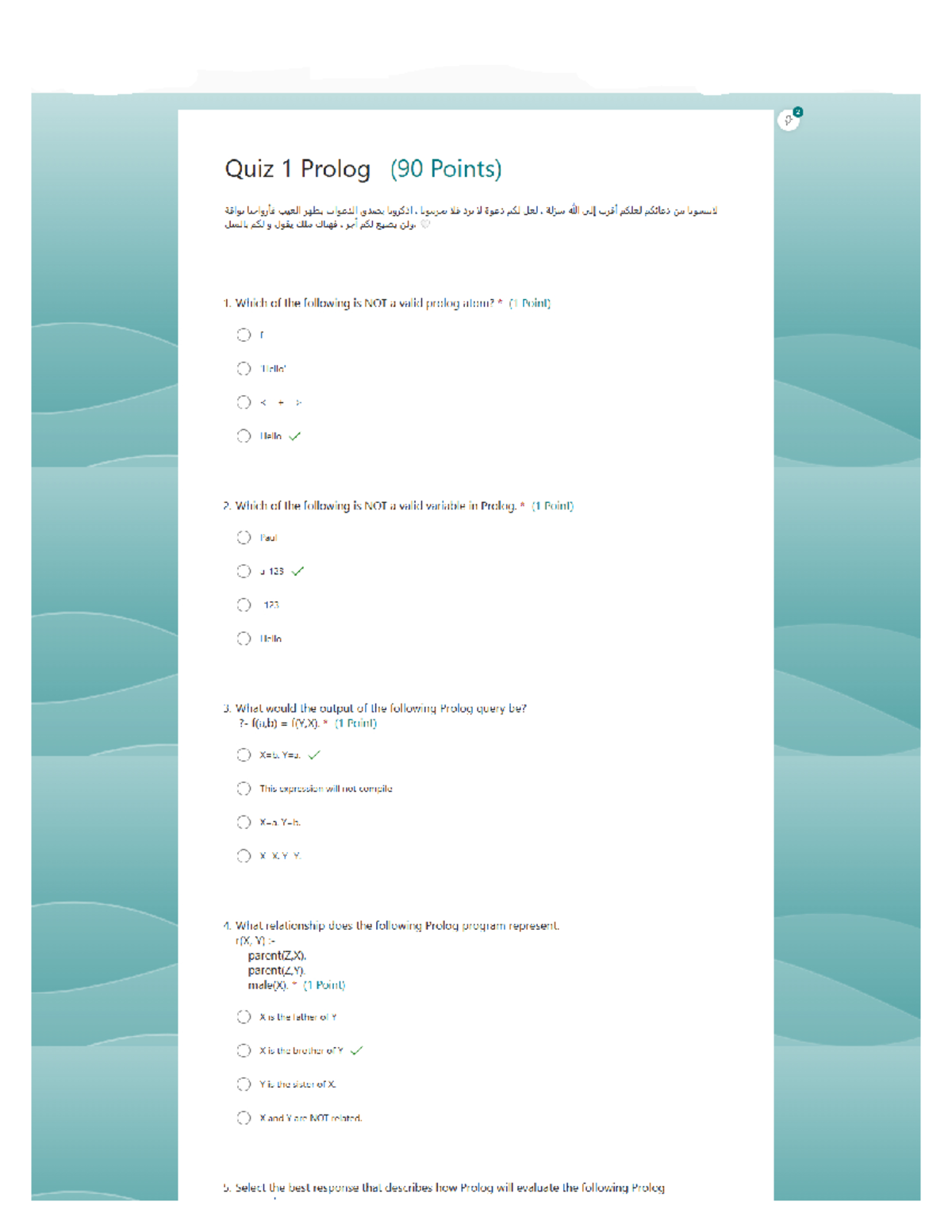 Quiz Prolog - Comprehensive Topics and Sample Questions - Studocu
