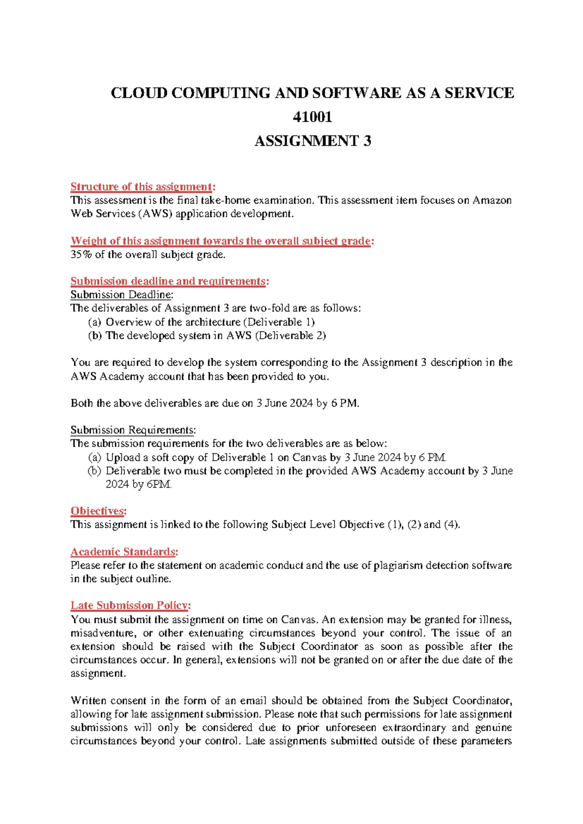 41001 Final Take-Home Exam: AWS Application Development Assignment 3 ...
