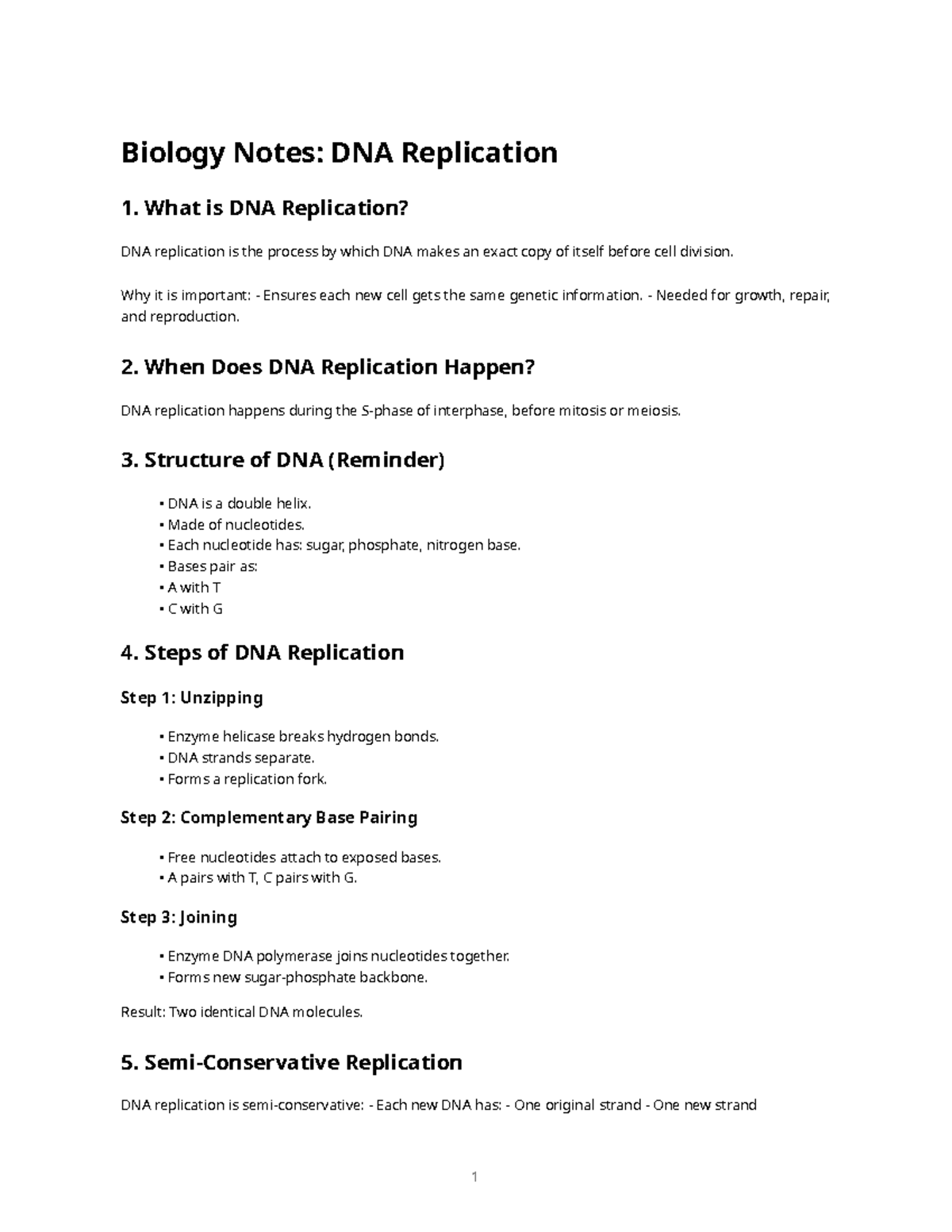Biology 101: DNA Replication Notes and Key Concepts - Studocu